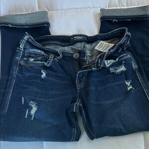 Silver Jeans Dark Blue Distressed Boyfriend Jeans